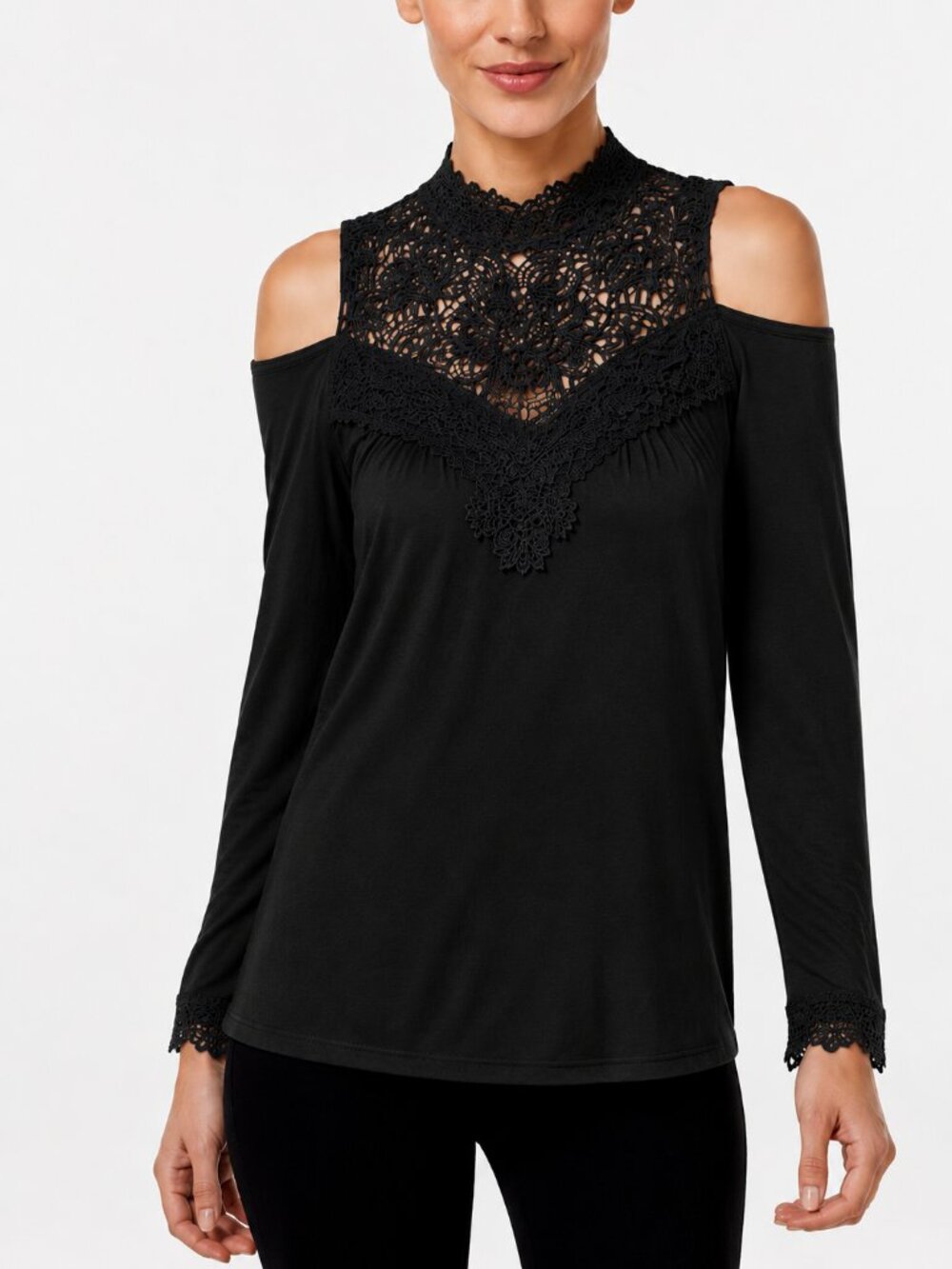 Thalia Sodi XL Women Black Lace Cold Shoulder Long Sleeve Blouse Top